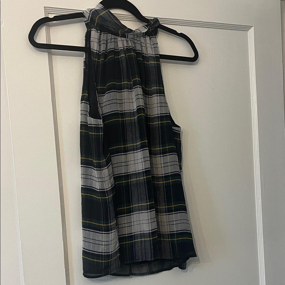 J. Crew Black and Gray Plaid Sleeveless Blouse